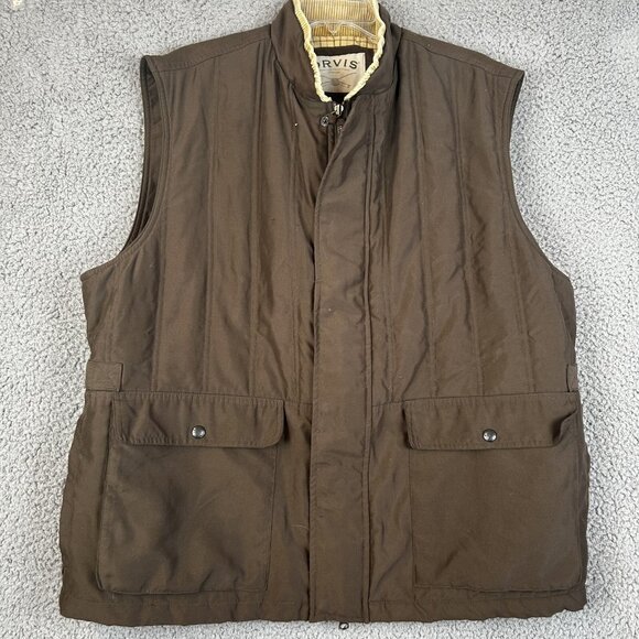 ORVIS Mens Vintage Corduroy Collar Vest Jacket Coat Size XL Plaid Lining